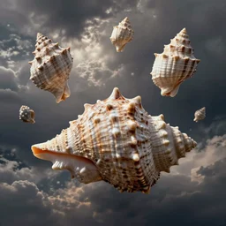 giant seashells floating in the sky by caspar david friedrich
