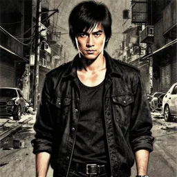 coco martin from ang probinsyano in a poster shot, in the style of yoji shinkawa, ink on paper, gritty, dark hues