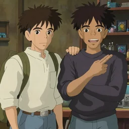 a still of tyler the creator and earl sweatshirt in a studio ghibli film, art by hayao miyazaki, hi res, 4k, high detail