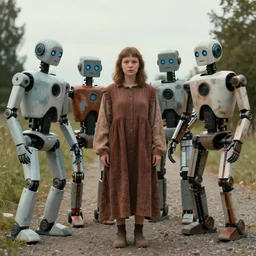 a movie still from midsommar acted by robots