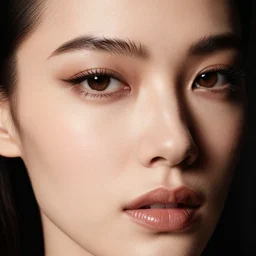 hyper realistic and detailed closeup vintage photo of a female supermodel with beautiful shiny eyes black background lit from the side by annie leibovitz