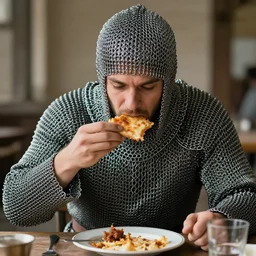 man in chain mail about to enjoy a tasty treat