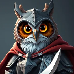 a portrait of an owlknight, wearing a knight armor and a cape, fantasy artwork, cartoon style, colors, detailed, realistic lighting, octane render, 4 k,