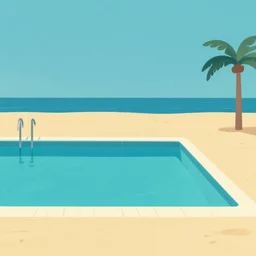 pool at the beach. simplistic 6 0 s art