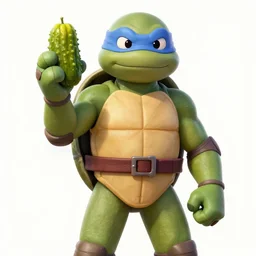 ninja turtle donatello holding a pickle in each hand