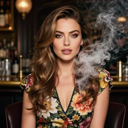 sophisticated portrait of Mila Kunis, flower power, thick smoke Paris bar, elegance, highly detailed, shallow depth of field, concept art, Artstation, Artgerm, Donato Giancola, Joseph Christian Leyendecker, WLOP
