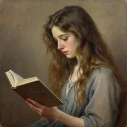 a girl reading a book, hair flowing down, oil on canvas, intricate, 8 k highly professionally detailed, hdr, cgsociety