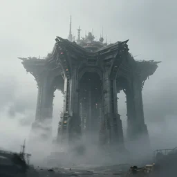digital concept art of a giant structure in the fog