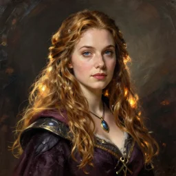 a female dnd wizard's portrait by ray swanland and rhads