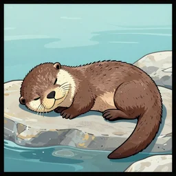 an otter sleeping, comic art