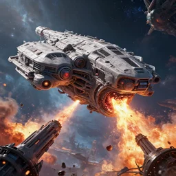 An epic beautiful 3D render of an ancient terrifying alien mothership in space, consuming and eating and destroying a futuristic colorful spacestation.  Bright explosions.  By Ken Fairclough and Dylan Cole, trending on artstation, award winning.  Cinematic, film screenshot directed by Christopher Nolan and Denis Villeneuve.  PBR, path tracing, octane render, highly detailed.