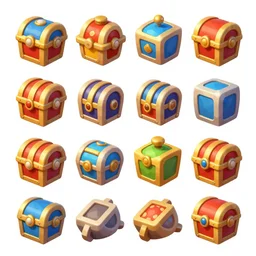 game asset sheet, material study, 2 d sprite, collectibles, treasure, vibrant colors