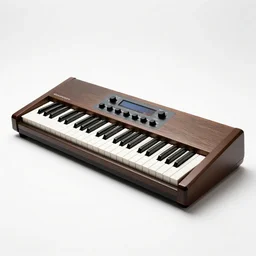 lacquered synthesizer keyboard, studio product photography, isolated on a pure white background, centered, entire object in frame, sharp focus, soft studio lighting