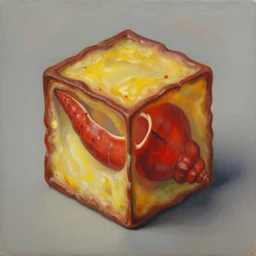 oil painting of cube red mollusk by wayne d barlowe baked at 6 0 0 f