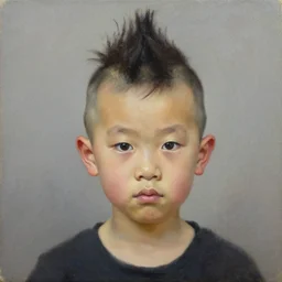 chinese kid with mohawk hairstyle oil on canvas
