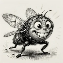 grunge cartoon sketch of a human fly mix with a wide smile by - michael karcz, loony toons style, horror theme, detailed, elegant, intricate