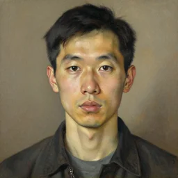 detailed portrait of an asian american man in his 3 0 s, by lucian freud, francis bacon, grant wood