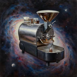 besca coffee roaster machine flying through a nebula in outer space oil painting