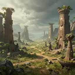 atmospheric, illusionistic, 8 k image, intricate detail, beautiful scene, primitive, prehistoric world, ancient landscape