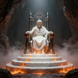 a digital concept art by gustave dore and greg rutkowski, trending on artstation. dante's divine comedy, dark fantasy cave palace of bad omens, a iron throne, white stone steps seeping magma. fier in fog. light effect. 3 d, octane render, unreal engine. mist.