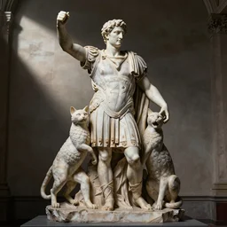 the roman emperor augustus mixed with cat sculpture of stanisław szukalski