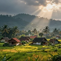 a dreamy kerala village, pleasing colors, cinematic