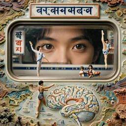 anamorphic, fuji gfx, 2 0 0 mm ; beautiful hyperrealistic topographic film still from nepal of wired devanagari brain map scene in style of 1 9 9 0 s frontiers in miniature porcelain retrofuturism deep emboss macro design architectural art studio photography magazine devanagari banner seinen manga extreme closeup portrait edition, real - life shinkansen window view porcelain izakaya sign, highly detailed, eye contact, pointe poses, 8 k