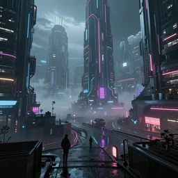 traveling around cybercity, futuristic, neon lights, misty, octane render, trending on artstation, detailed, intricate, cinematic shot,