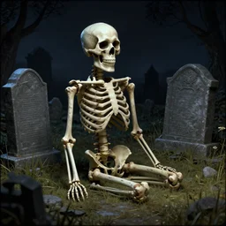 still life of skeleton at a graveyard at night, vintage vhs video still, vhs effect, chiaroscuro, beautiful detailed unreal engine octane render, 3 d digital art by beeple, rutkowski, caravaggio, giger, beksinski
