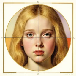 face girl, cute face, portrait, face in detail, big sad eyes, blonde hairstyles, by elena masci, by roberto ferri, pieter paul rubens, poster, golden ratio, cycles, colorful