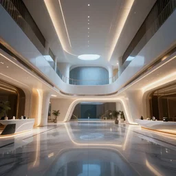 futuristic hall, crisp, artstation, luxury, beautiful, dim painterly lighting volumetric, 3 d concept art