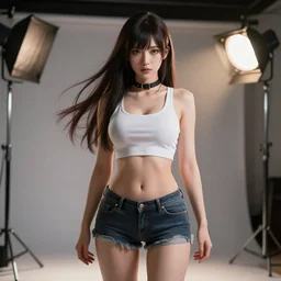 sexy anime girl, unreal 5, hyperrealistic, realistic, photorealistic, dynamic lighting, highly detailed, cinematic landscape, studio landscape, studio lighting