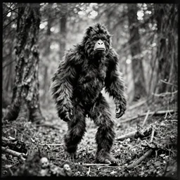 1 9 th century daguerreotype of the first sighting of bigfoot, black and white, horror, forest