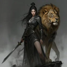 dark fantasy female lion tamer, atmospheric, highly detailed, qichao wang, artgerm, cushart krenz, zeronis, trending on artstation, soft light, sharp edges, illustration, character design, concept art