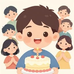 stunning illustration for a birthday wish card, 2 years old happy boy, love, smiles, clean cel shaded vector art. shutterstock. behance hd by lois van baarle, artgerm, helen huang, by makoto shinkai and ilya kuvshinov, rossdraws, illustration, art by ilya kuvshinov, textless, no watermark
