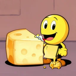 pacman eating a large wheel of cheese