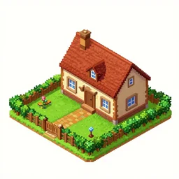 isometric view of a house with a garden, from a space themed Lucasarts graphic adventure game made in 1999