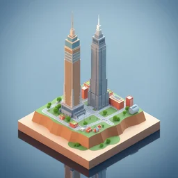 3 d isometric diorama full view of a small island with two tall new york buildings on top of it, detailed, sharp focus, a 3 d render by filip hodas, featured on polycount, cubo - futurism, colorful, voxel art, diorama, cityscape, octane render, no crop!!!
