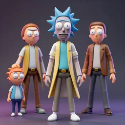 hyperrealistic rendering, rick sanchez by art of skinner and richard corben and jeff easley, product photography, action figure, sofubi, studio lighting, colored gels