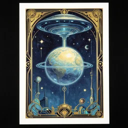 ovni a lovecraftian cinematic isograph print of a aetherpunk planet by alena aenami in the style of art - deco art, very, very aesthetic