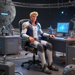 winston from overwatch sitting in his lab on the moon, unreal engine 5 4 k