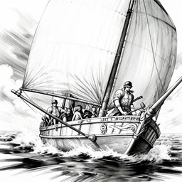 highly detailed ink illustration of the oro jackson setting sail, octane render, fast shutter speed, high speed, unreal engine, octane render, action photo, 1 / 1 0 0 0 sec shutter, b & w clean shaped illustration by kim jung gi, ric estrada, ron english and eiichiro oda