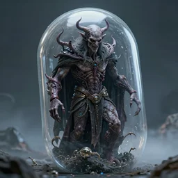 an evil god created by human in culture capsule, bio - chemical, hyperealistic detailed photography, sci - fi