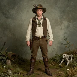 ( ( ( ( ( 1 9 5 0 s retro future hobbit adventurer in steampunk costume full portrait, without shoes muted colors. ) ) ) ) ) by jean - baptiste monge!!!!!!!!!!!!!!!!!!!!!!!!!!!!!!