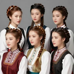 traditional female hairstyles, various colors, caucasian fashion models