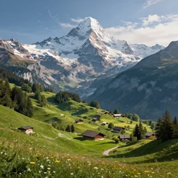 landscape switzerland mountains splash art graphic design art, fantasy, highly detailed, art by greg rutkowski