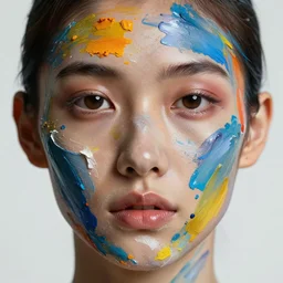 a portrait of abstract face with full of paint on the face