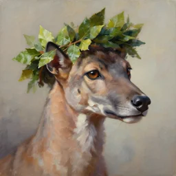 lynx wearing Caesar's crown of leaves, Caesar's crown of leaves, an expressive digital painting, high quality oil painting,