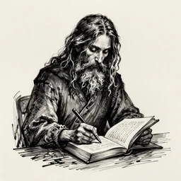 miskatonic scholar, black ink on paper, trending on artstation