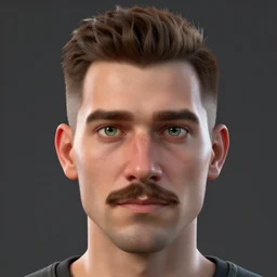 3d render of a man with undercut brown hair,green eyes,thin moustache,octane,ray tracing,nvidia,rtx,unreal engine,realistic